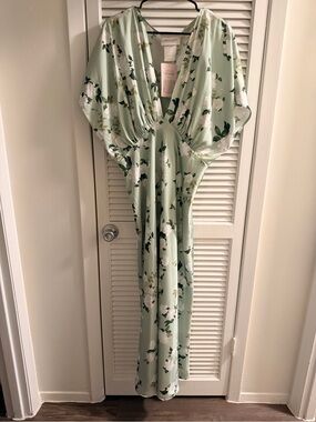 Anthropologie BHLDN Mint Floral V-Neck Maxi Dress *HEMMED*